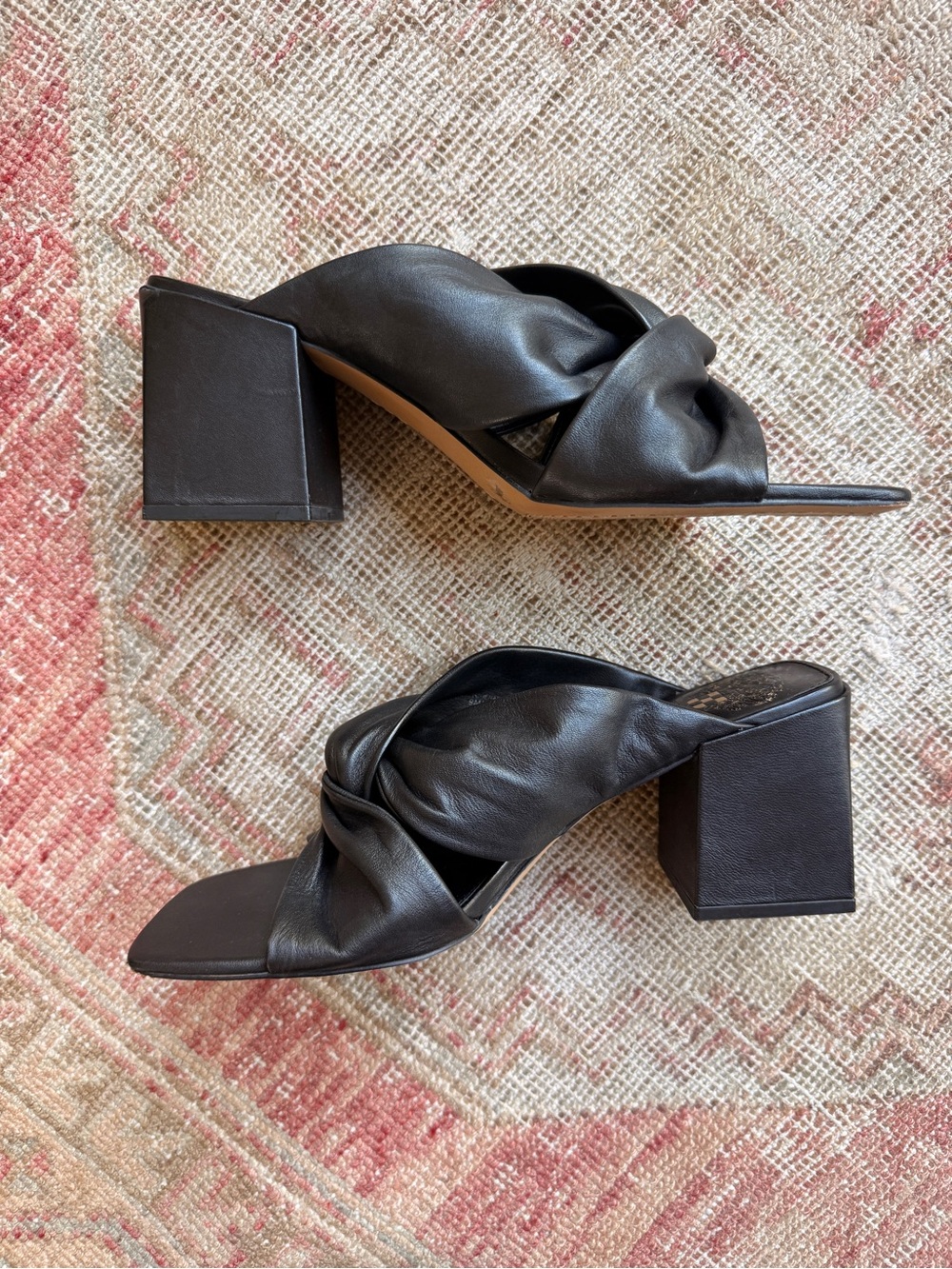 Vince Camuto Black Knotted Leather Block Heel Sandals